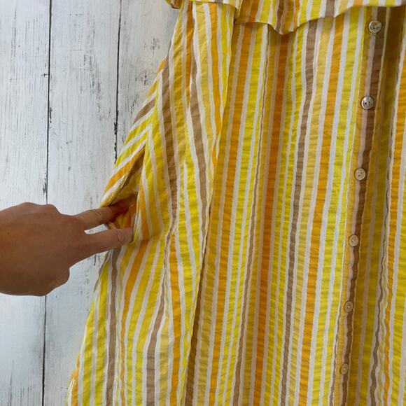 Lemlem Yellow/White Striped Bahiri Strapless Ruffle Sun Maxi Dress Size Medium - Picture 6 of 14